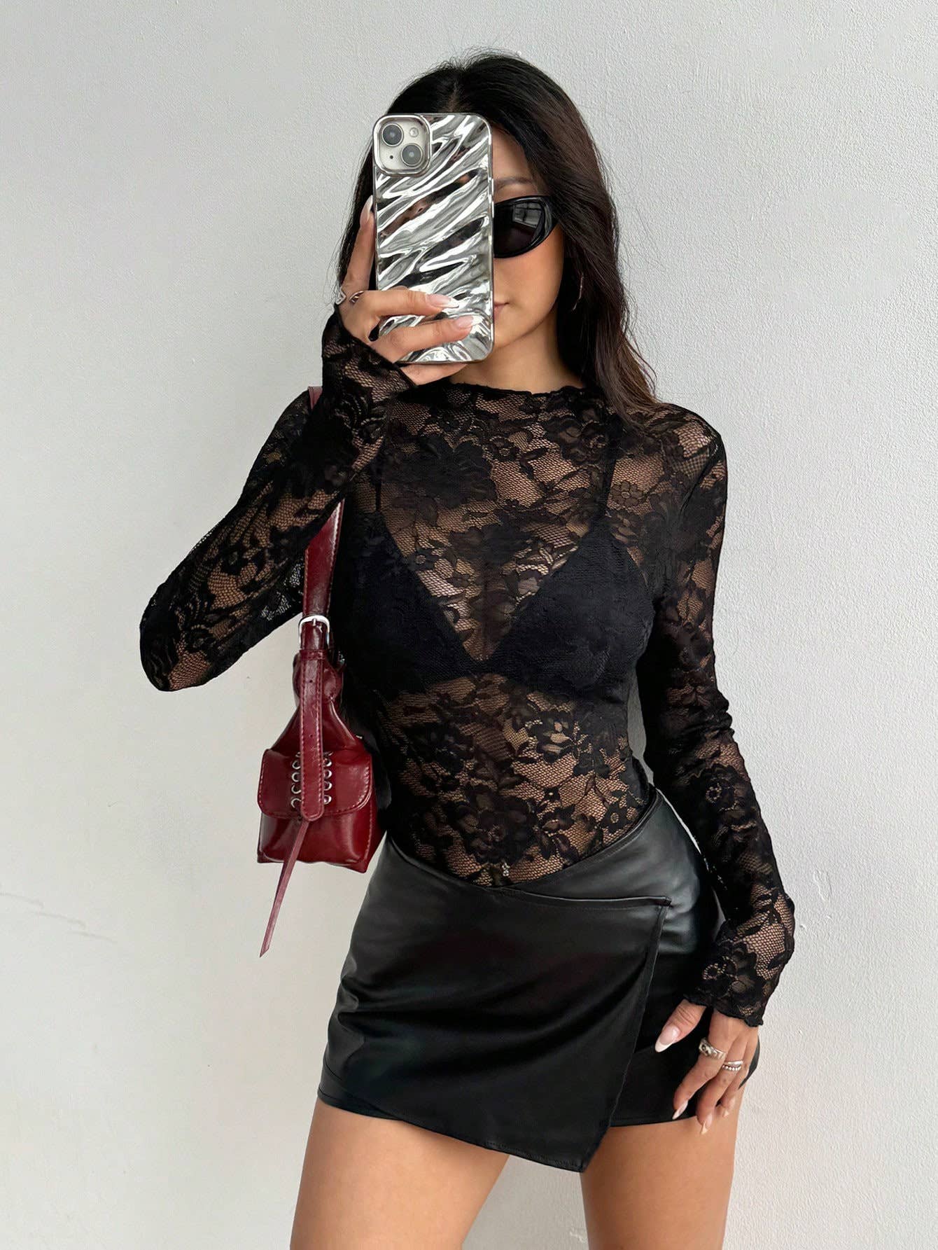 Sheer Long Sleeve Lace Top