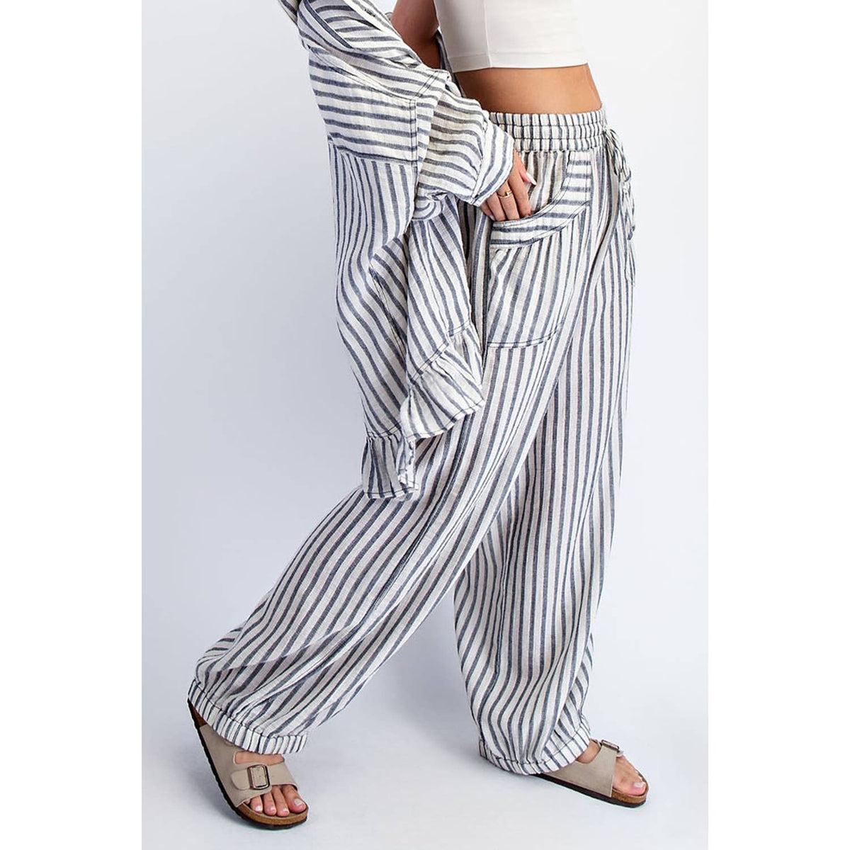 STRIPE SOFT WASH LINEN BLENDED PANTS