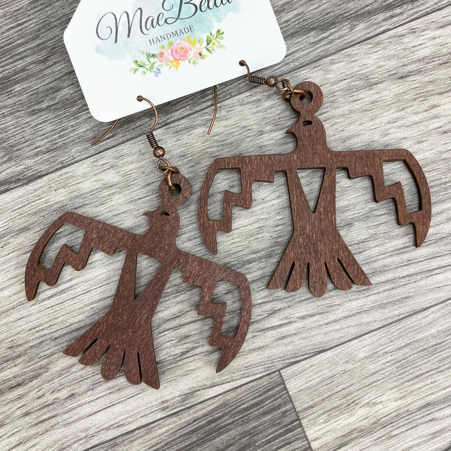 Wood Earrings Thunderbird