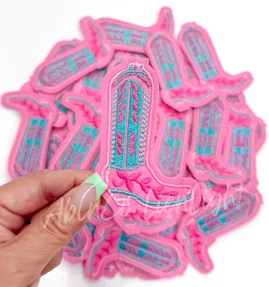 Pink turquoise cowboy boot patch iron on trucker hat patches