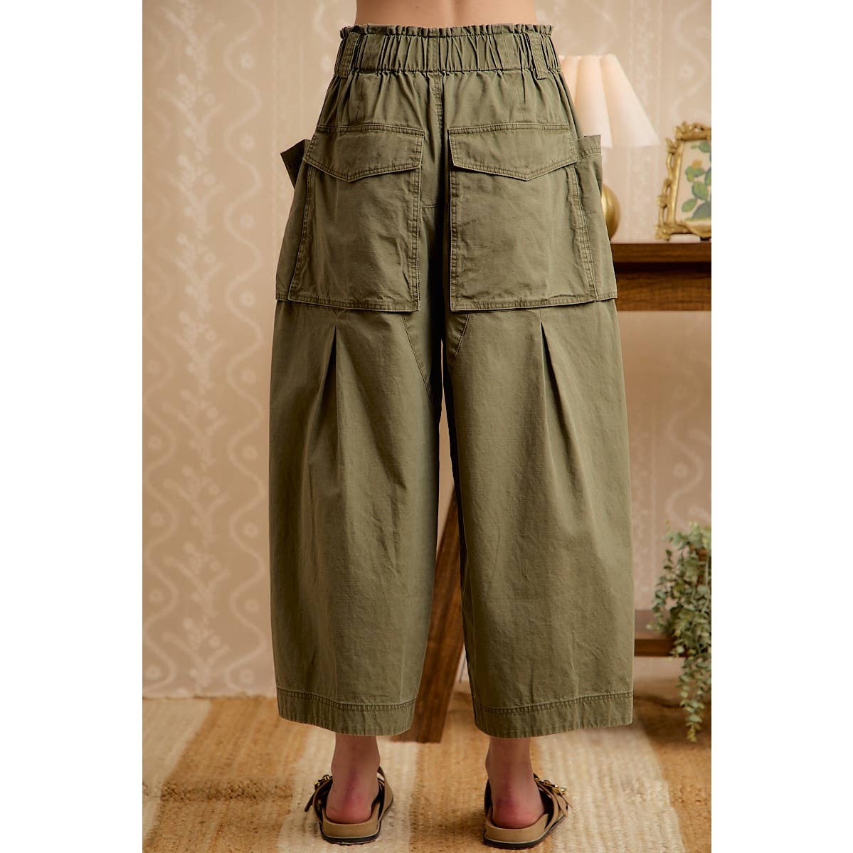 WASHED COTTON OVERSIZED POCKETS WIDE CARGO PANTS