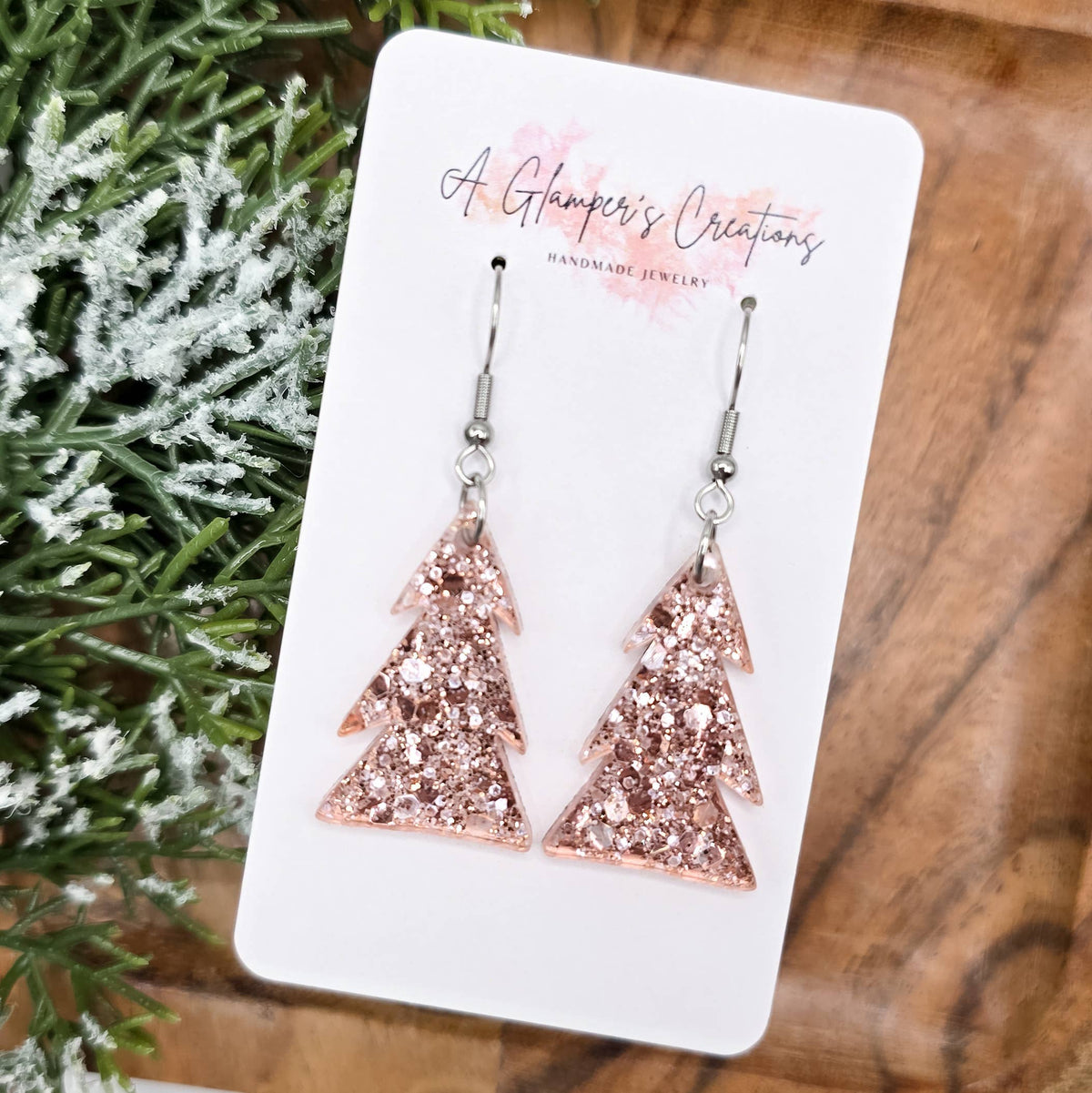 Rosegold Chunky Glitter Christmas Tree Acrylic Earrings