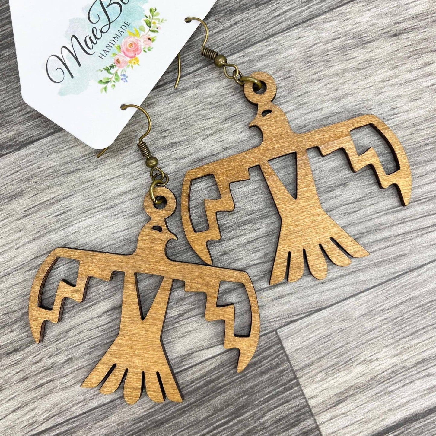 Wood Earrings Thunderbird