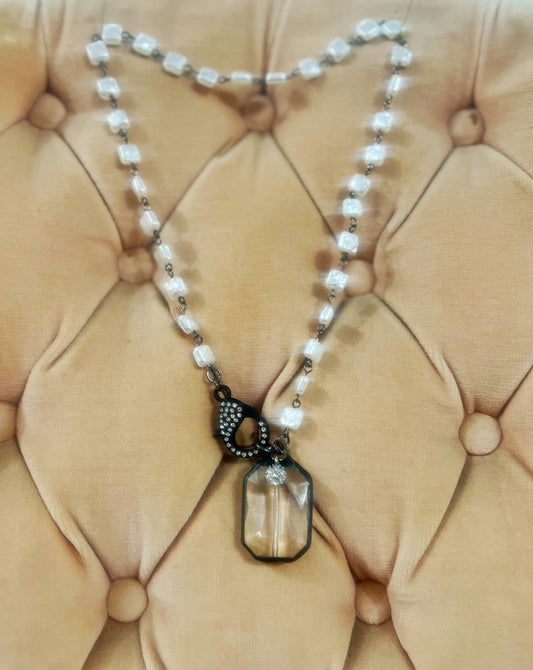 Soldered Crystal Pendant on Pearl Beaded Chain