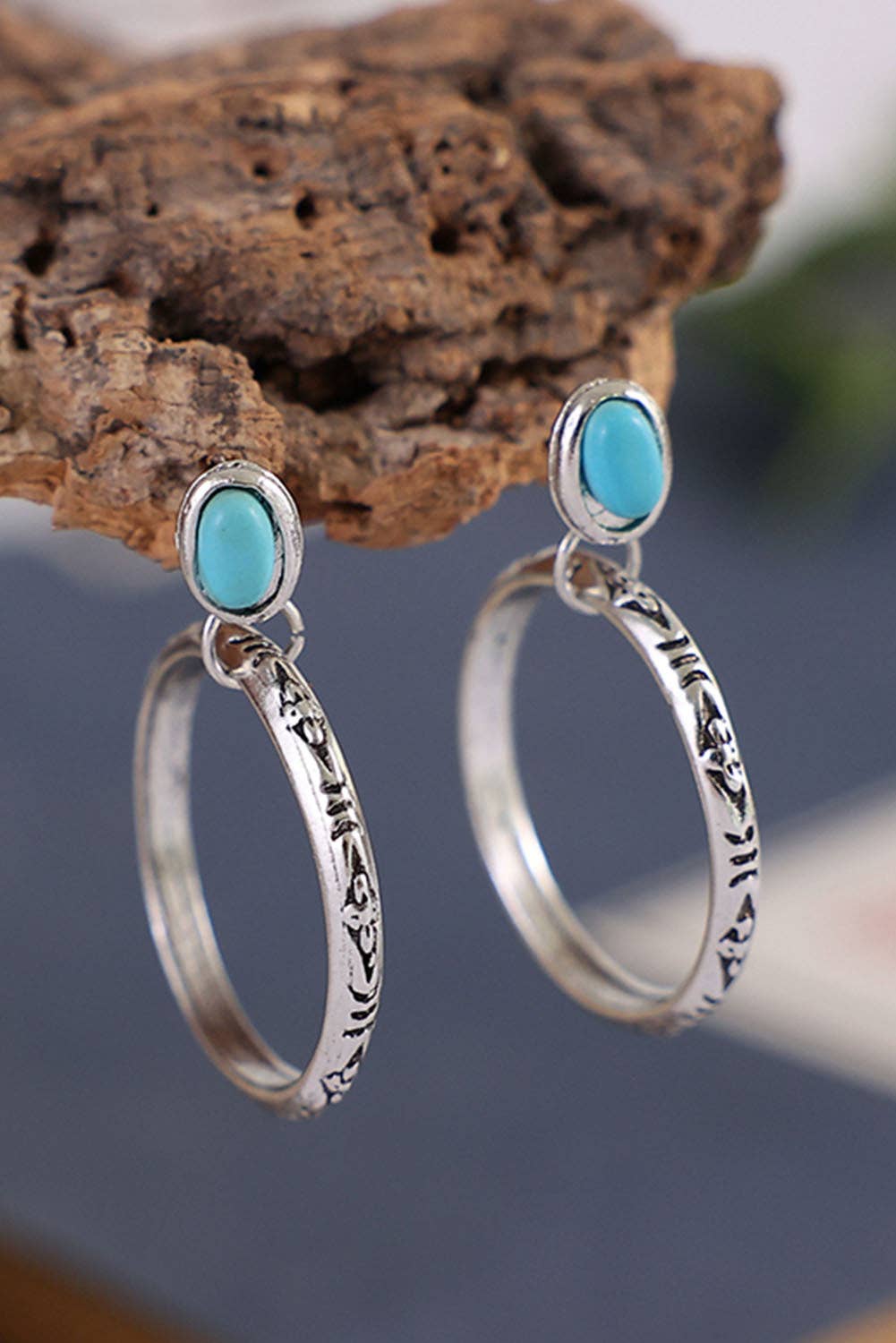 Bold Ring Turquoise Stud Earrings: ONE SIZE / alloy / Silver