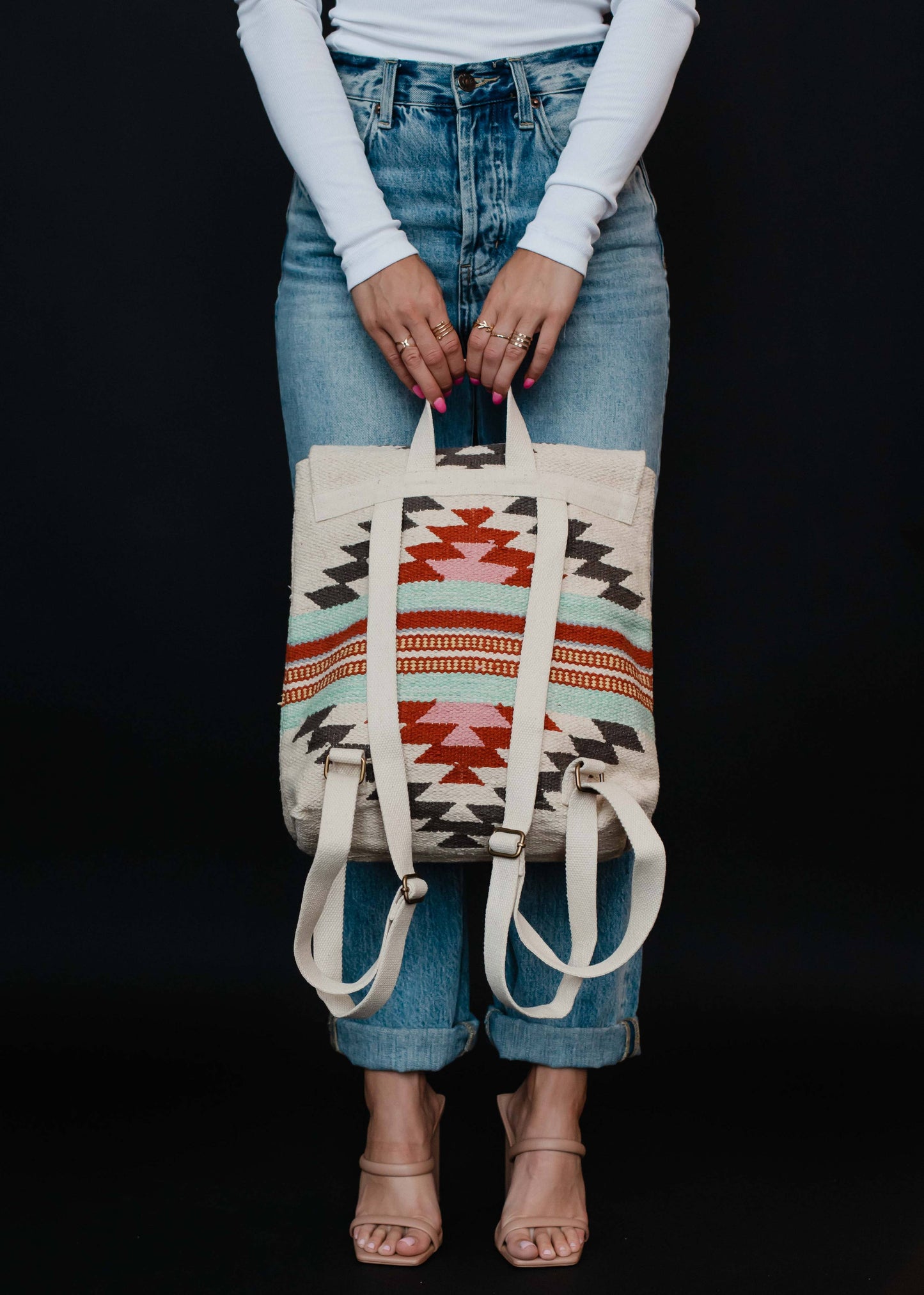 Beige, Brown & Red Aztec Backpack