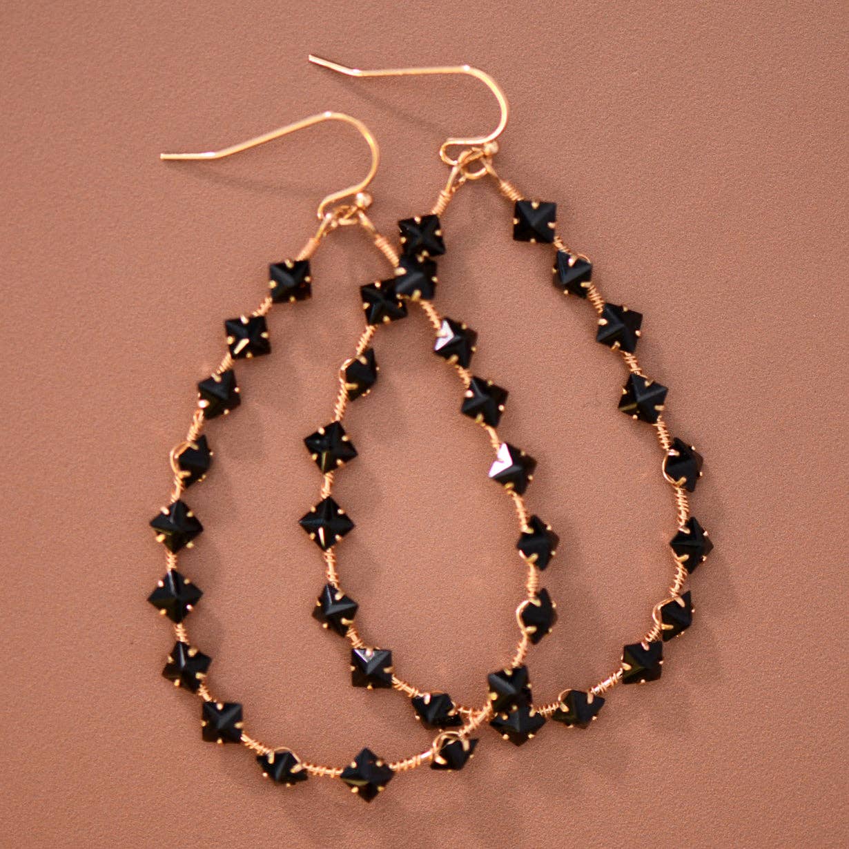 Wire Wrapped Zircon Crystal Teardrop Earrings - 8110