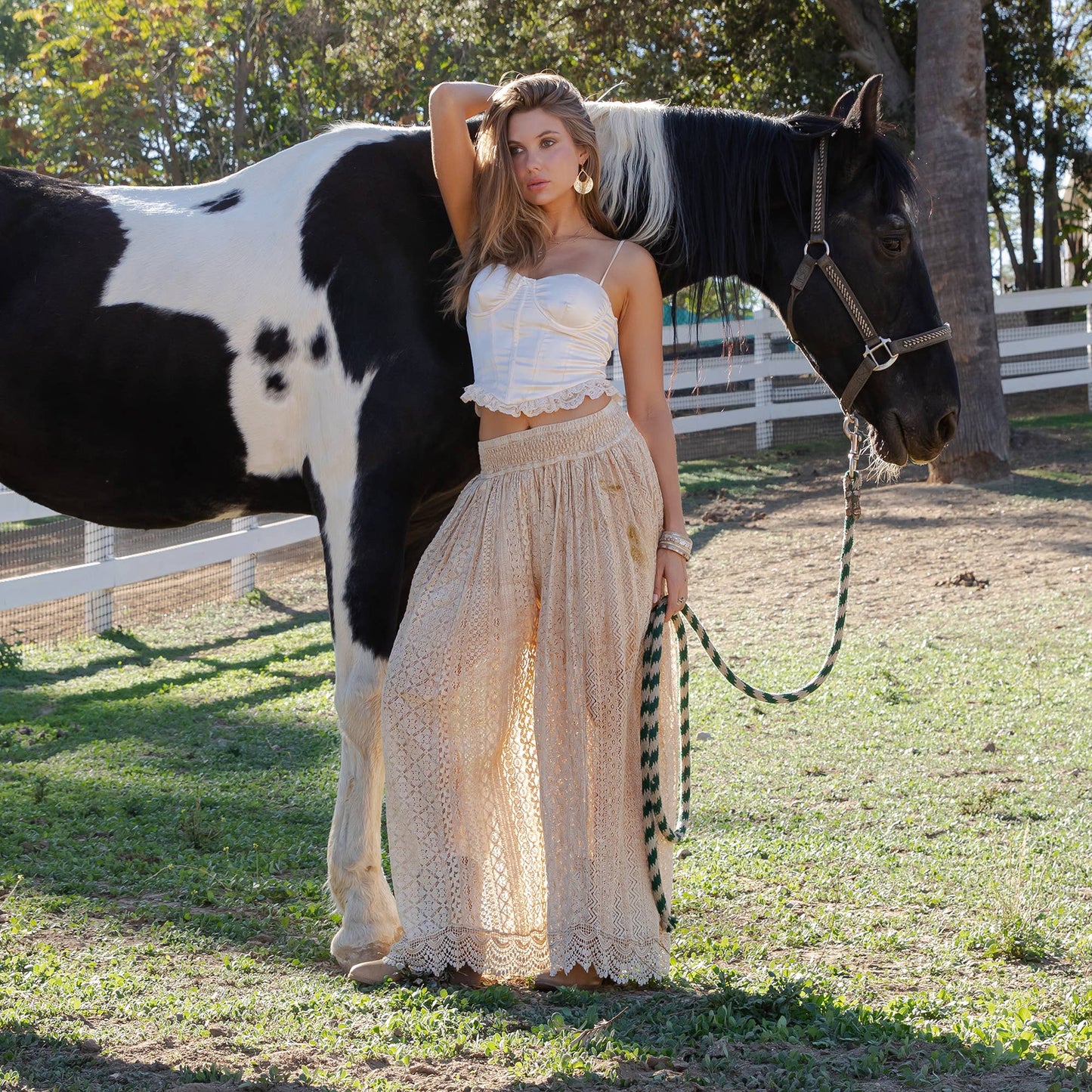 Desert Dream Flow Trousers All Lace Shirred Waist - NEW