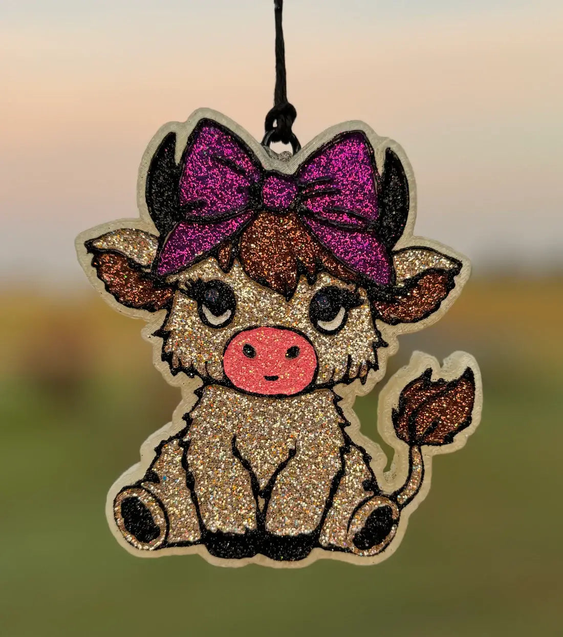 Sitting Highland with Bow Car Freshie/Car Scent/Western Cow