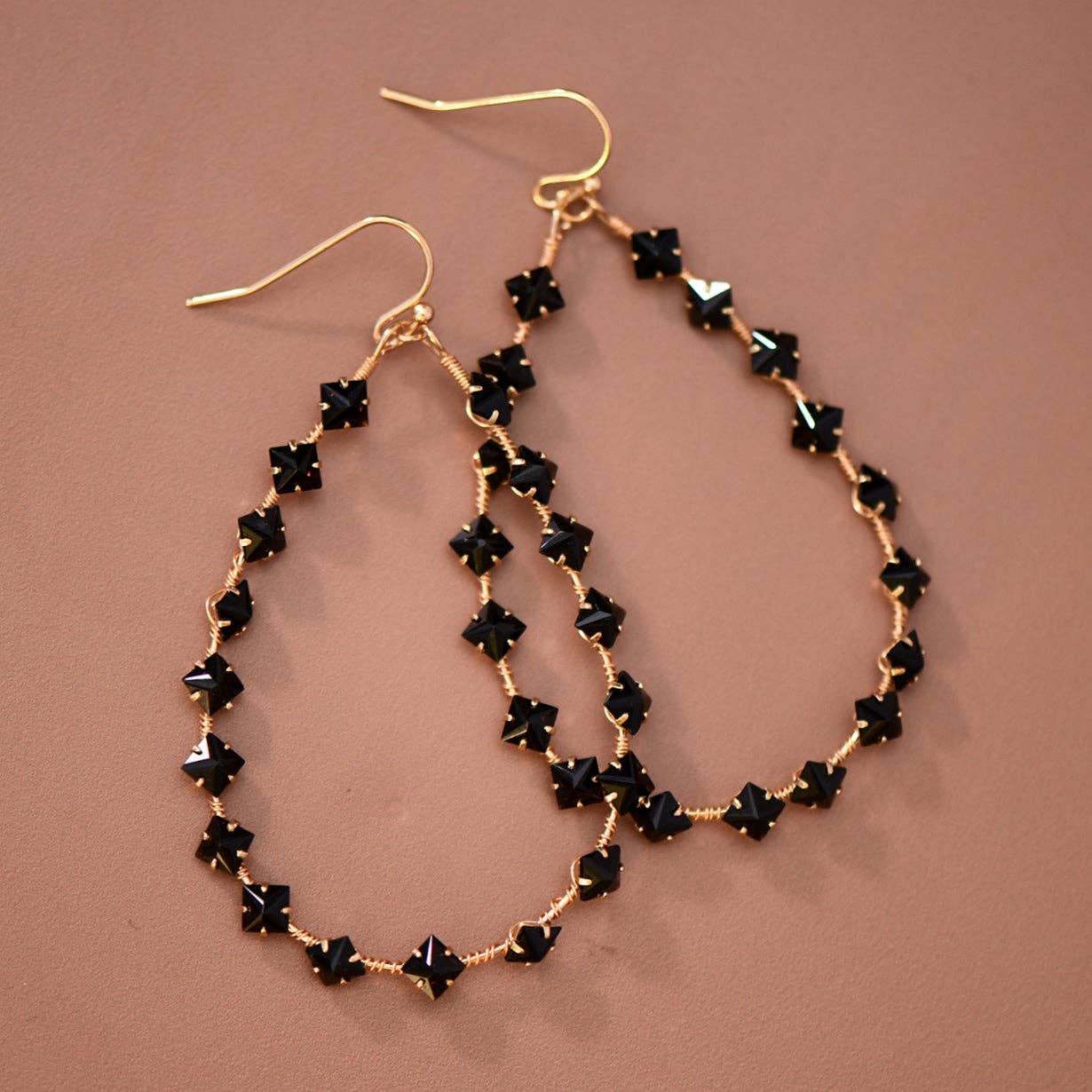 Wire Wrapped Zircon Crystal Teardrop Earrings - 8110