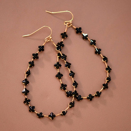 Wire Wrapped Zircon Crystal Teardrop Earrings - 8110