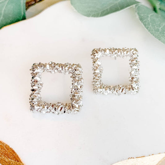 Textured Silver square post earrings