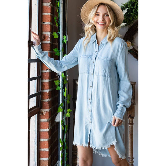 Chambray Button Shirt Dress