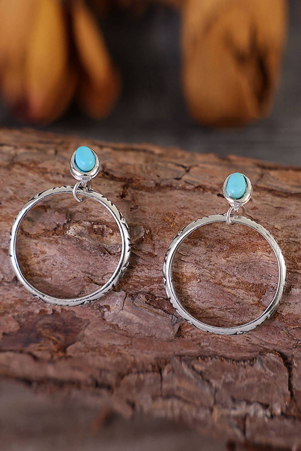 Bold Ring Turquoise Stud Earrings: ONE SIZE / alloy / Silver