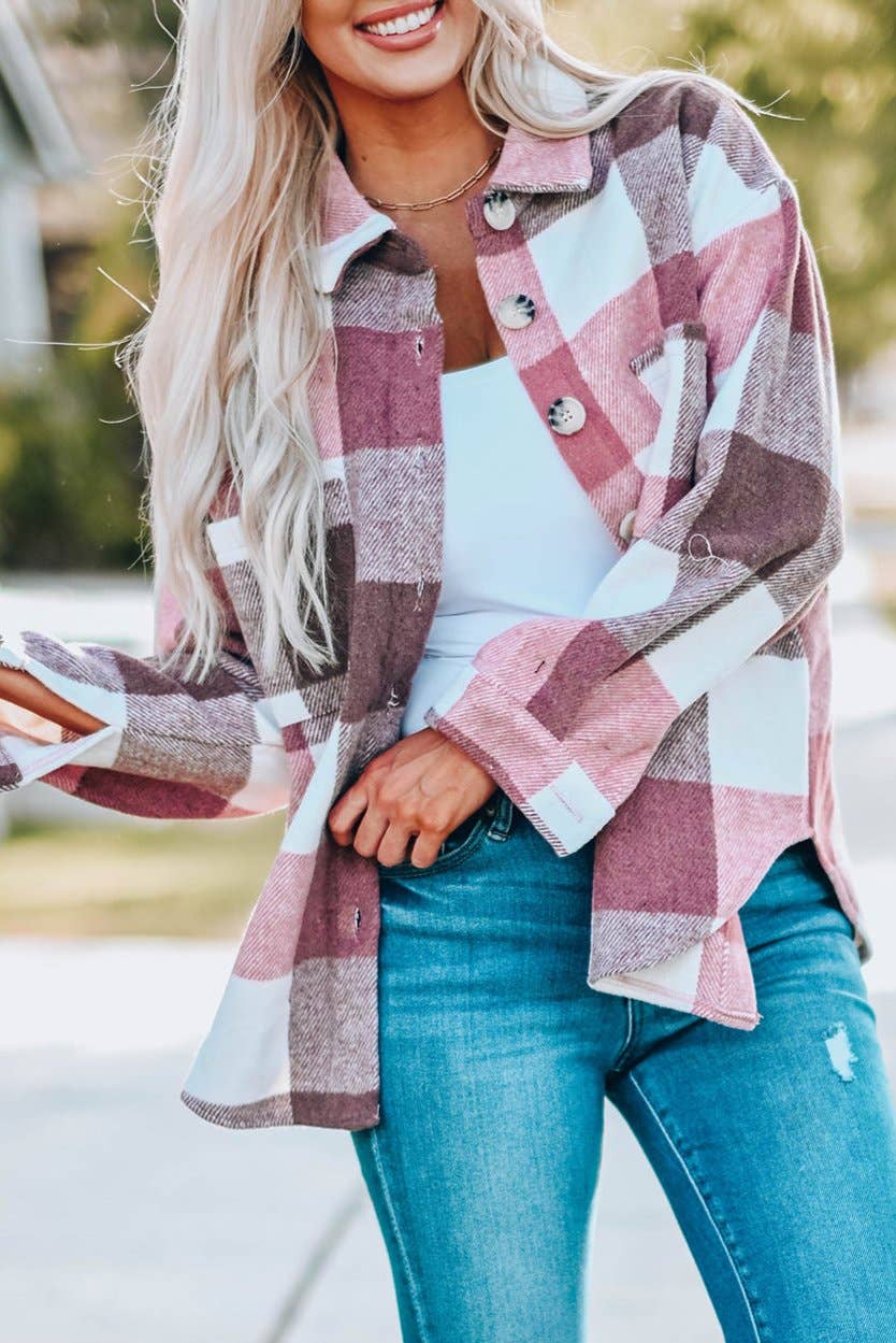 Colorblock Plaid Long Sleeve Jacket