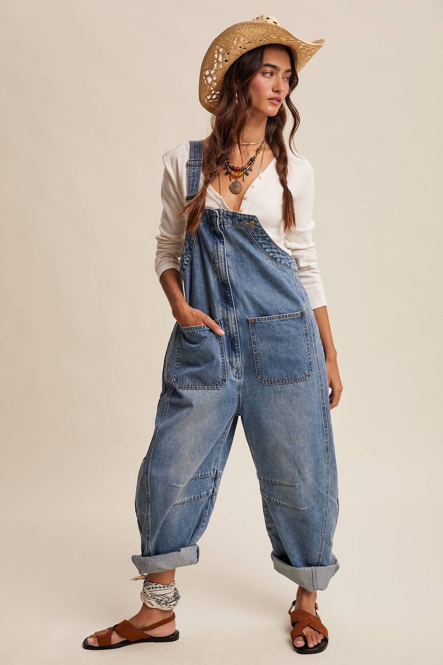 Western Wide-Leg Denim Overalls LRP0336