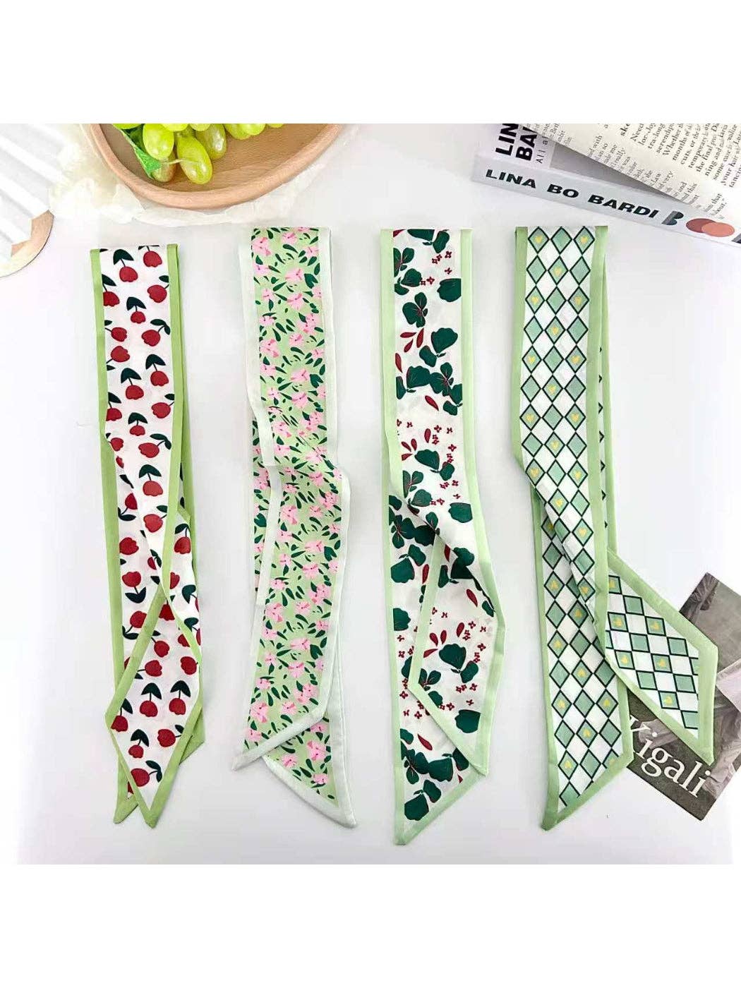 Scarvii - Fresh Cherry Print Skinny Scarf
