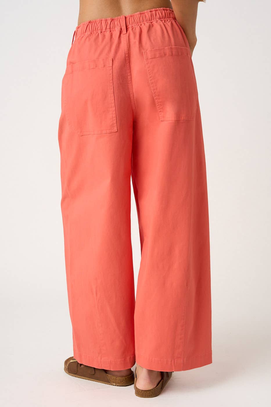 WIDE BARREL LEG DRAWSTRING ELASTIC WAIST PANTS