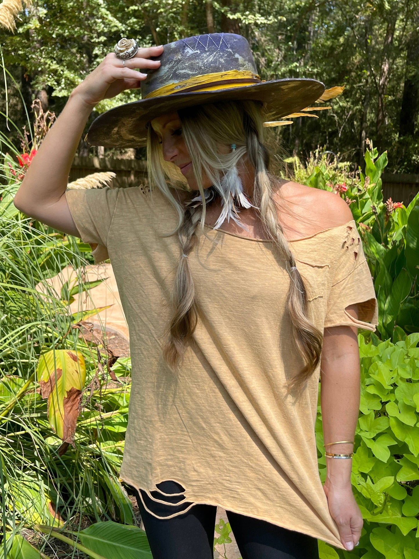 Mustard Washed Distressed Ripped Shirt