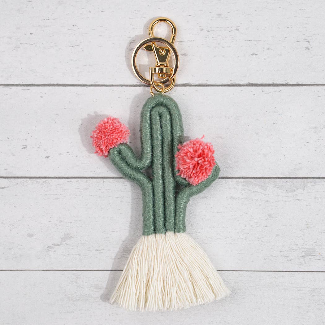 Boho Woven Fringed Cactus Bag Pendant