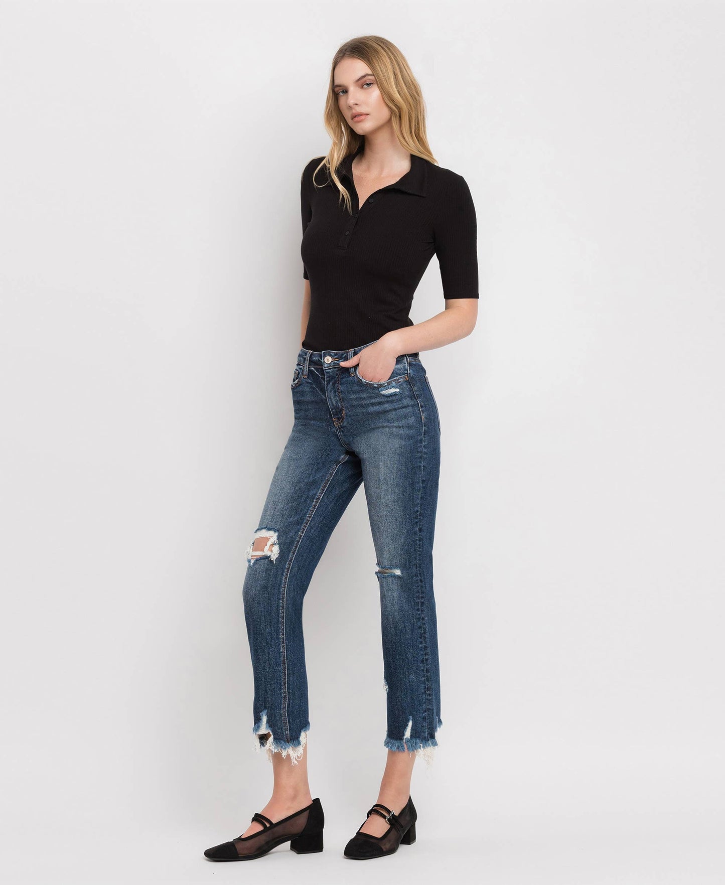 HIGH RISE CROP STRAIGHT JEANS LV1008