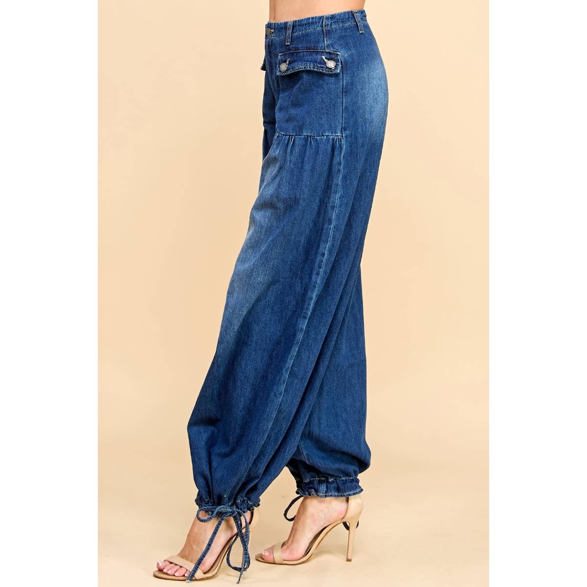 Ankle Drawstring Wide Denim Pants