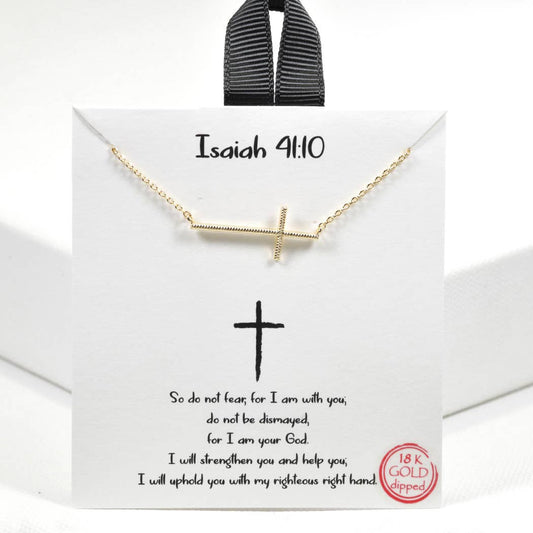 Isaiah 41 10 side cross necklace