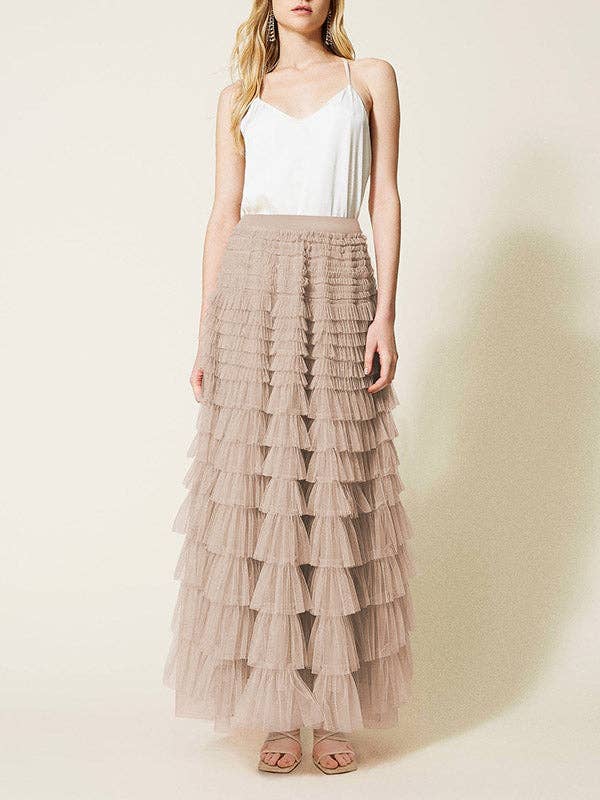 A-Line High Waisted Solid Color Tulle Skirts Bottoms