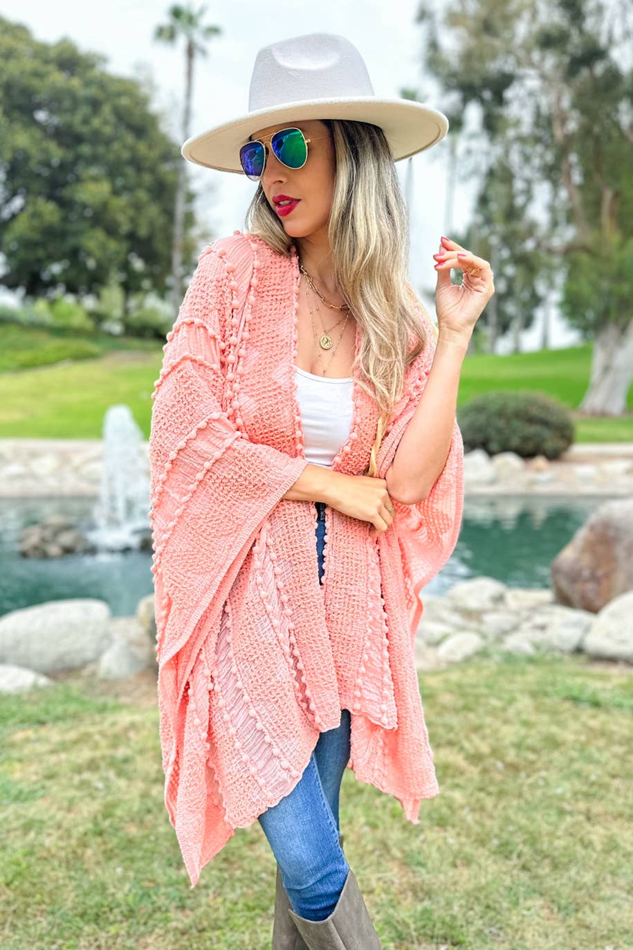 Lt. Coral Rose 3D Textured Open Front Soft Kimono Cardigan