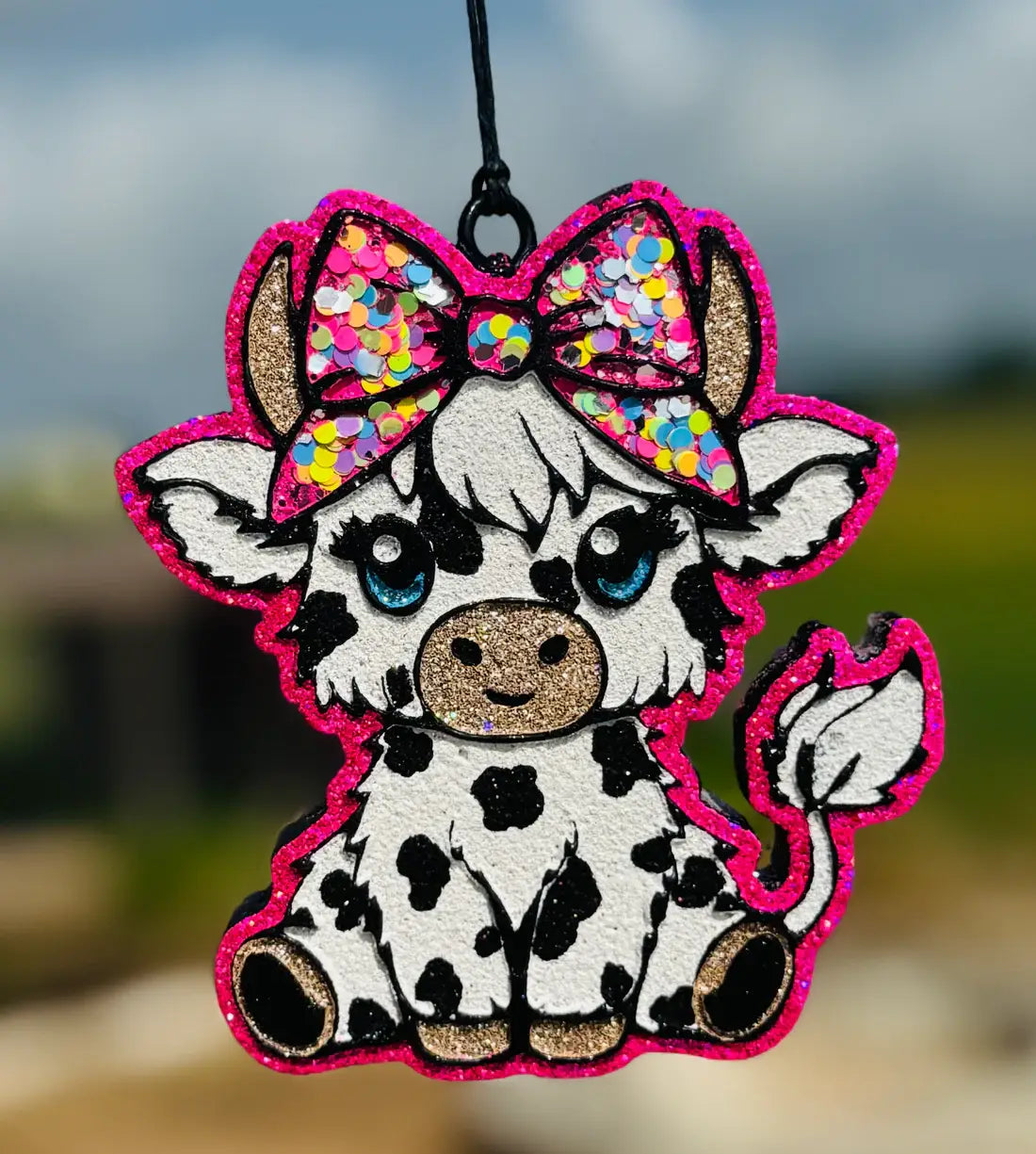 Sitting Highland with Bow Car Freshie/Car Scent/Western Cow