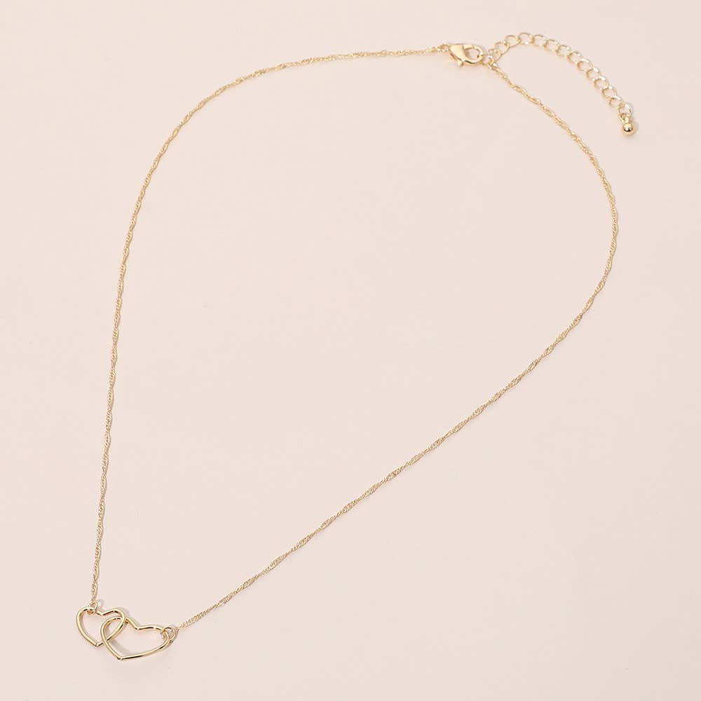 SECRET BOX_14K Gold Dipped Interlocking Open Heart Pendant Necklace