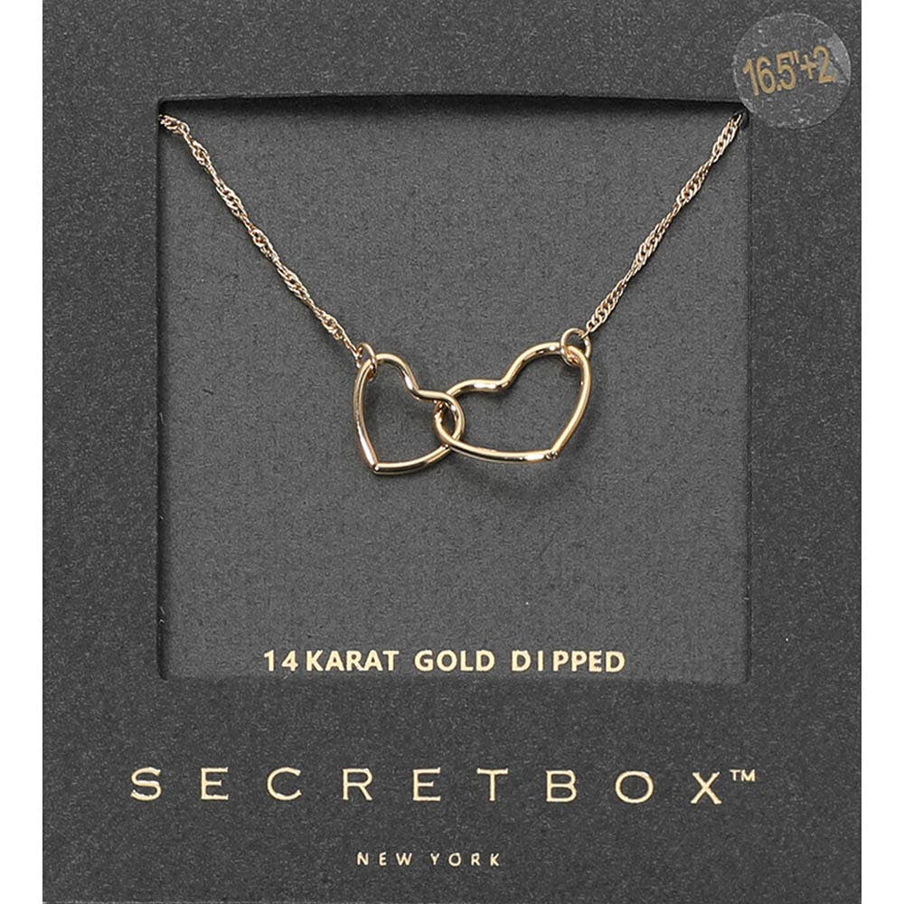 SECRET BOX_14K Gold Dipped Interlocking Open Heart Pendant Necklace