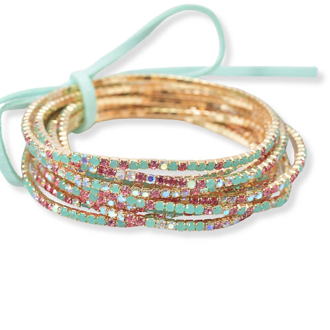 Pave rhinestone multi layered stretch bracelet