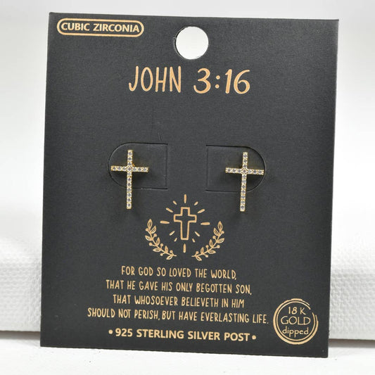 GOLD DIPPED DAINTY CROSS CUBIC ZIRCONIA STUD EARRING