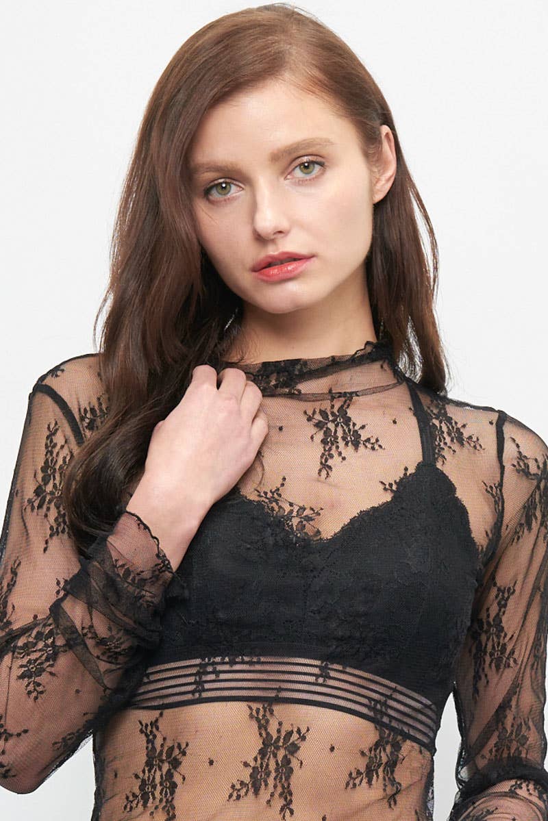 LONG SLEEVE SHEER LACE MESH TOP