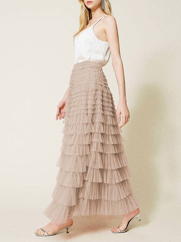 A-Line High Waisted Solid Color Tulle Skirts Bottoms