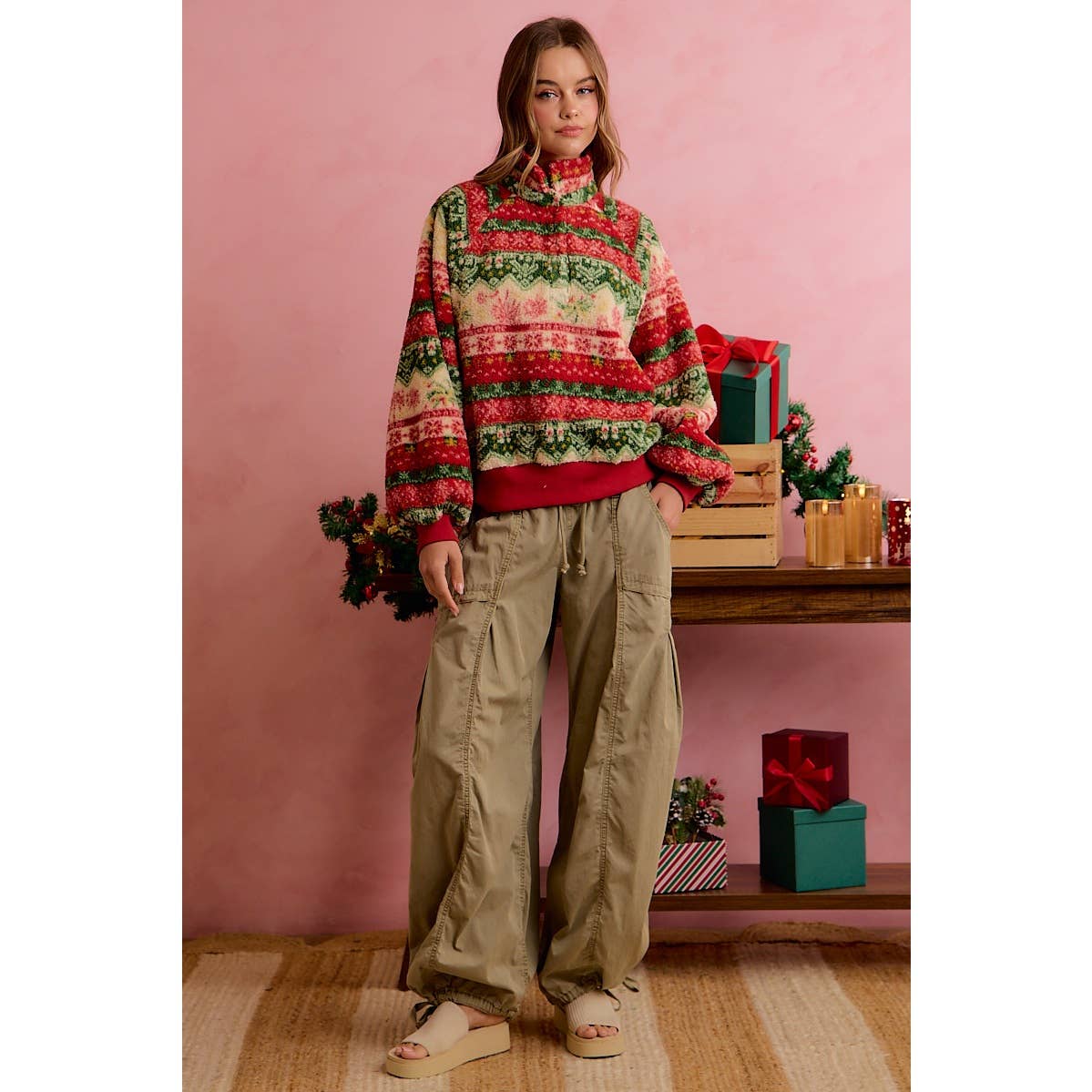 RELAXED FIT ELASTIC WAIST DRAWSTRING CARGO PANTS