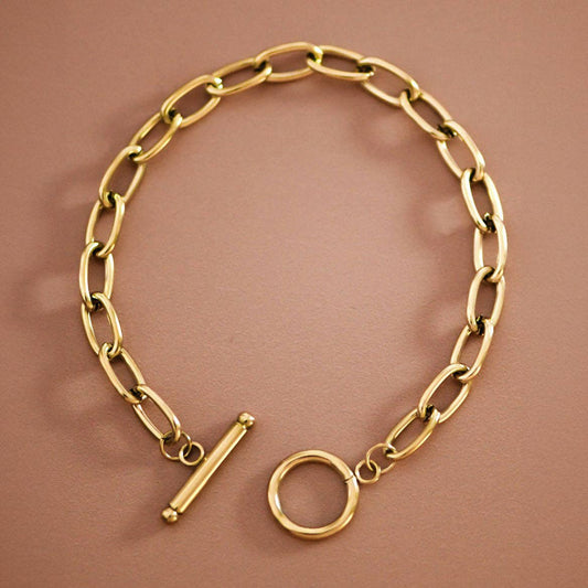 18K Gold Plated Paperclip Chain Stainless Steel Bracelet - 7365