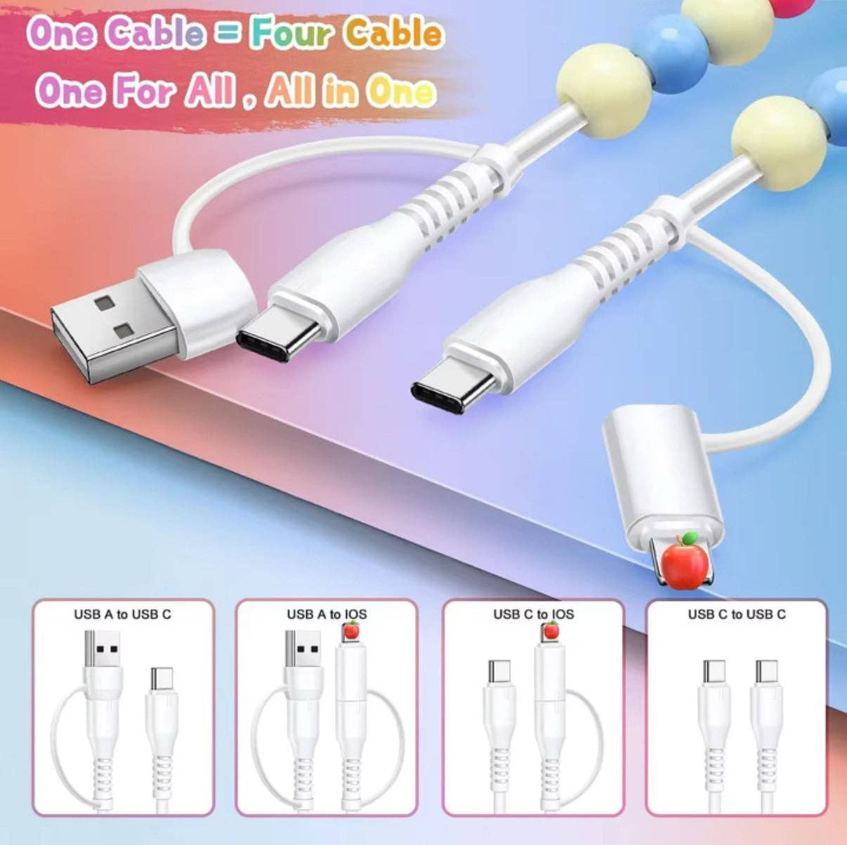 Silver Pearl Beaded 4-IN-1 Charging Cable