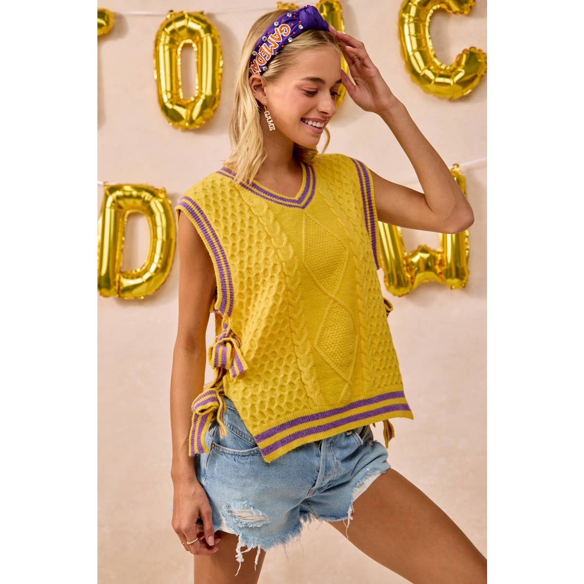 GAMEDAY THEME TEXTURED KNIT SWEATER TOP