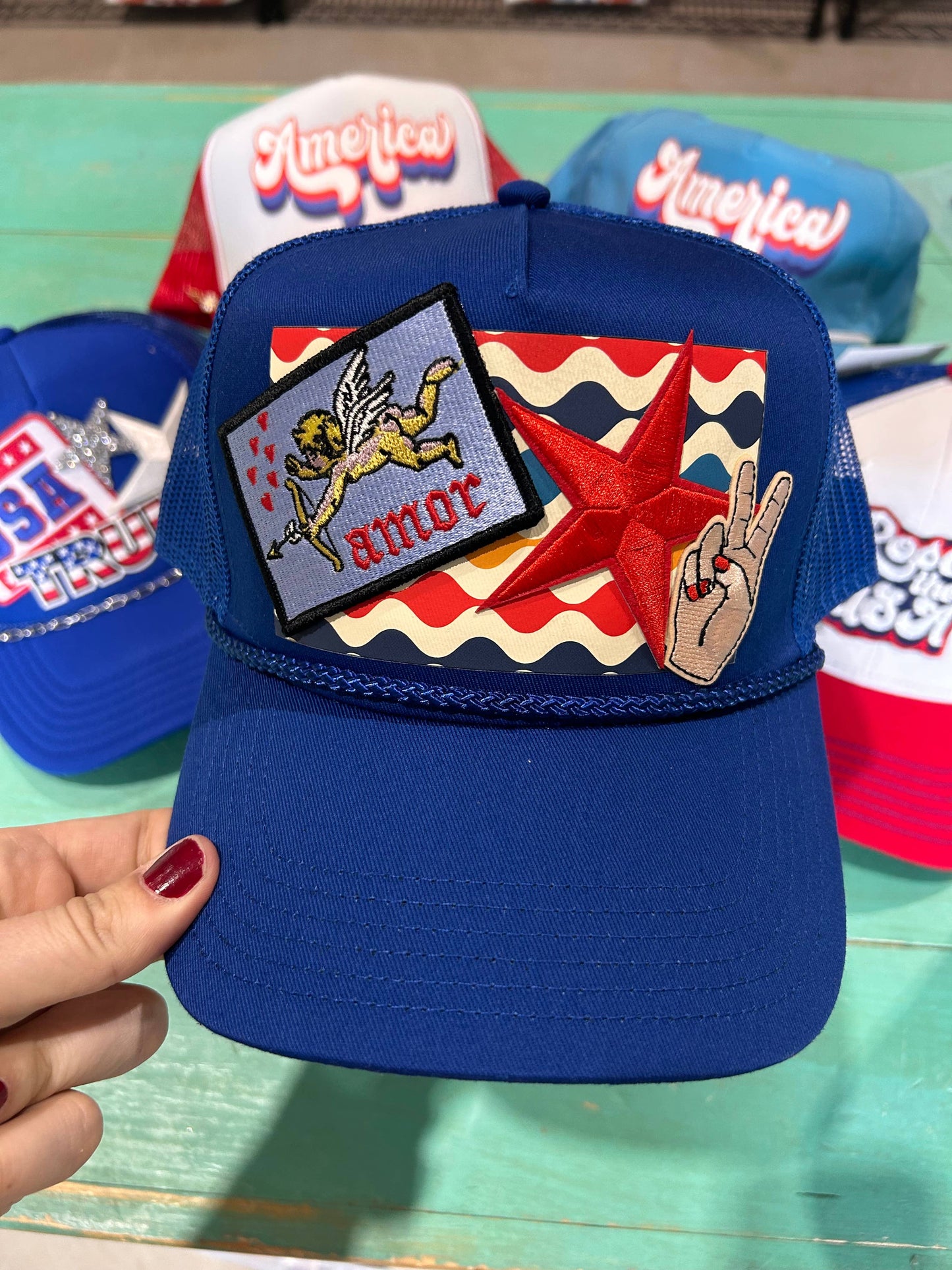 Retro Amor Red, White, & Blue Trucker  | 4th Of July Hats |