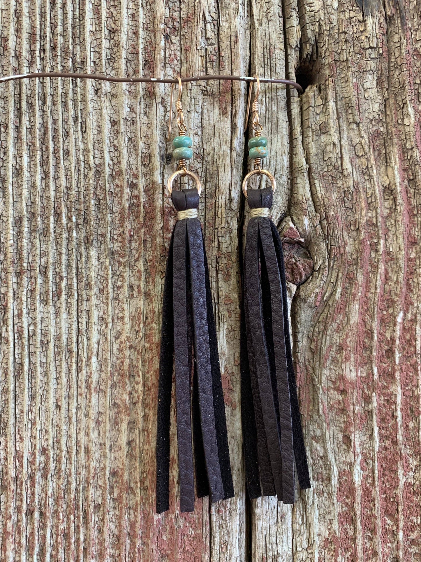 Leather Tassel w/Stone Earring