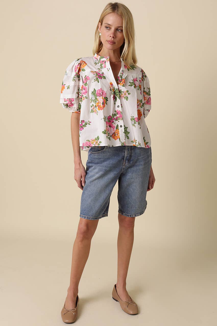 Megan Floral Puff-Sleeve Blouse