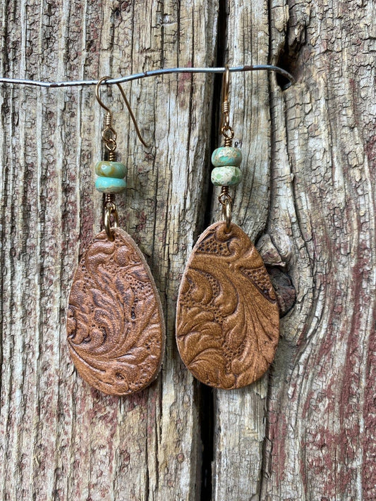 Embossed Leather Teardrop Earrings