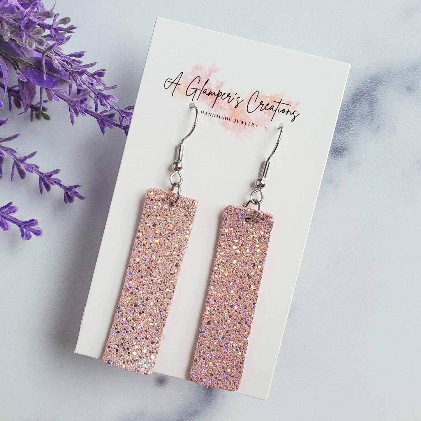 Pink Sparkle Bar Leather Earrings