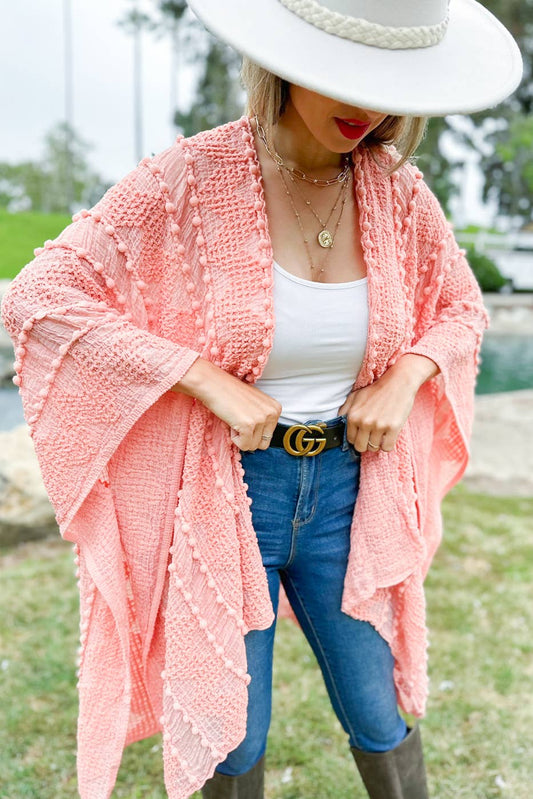 Lt. Coral Rose 3D Textured Open Front Soft Kimono Cardigan