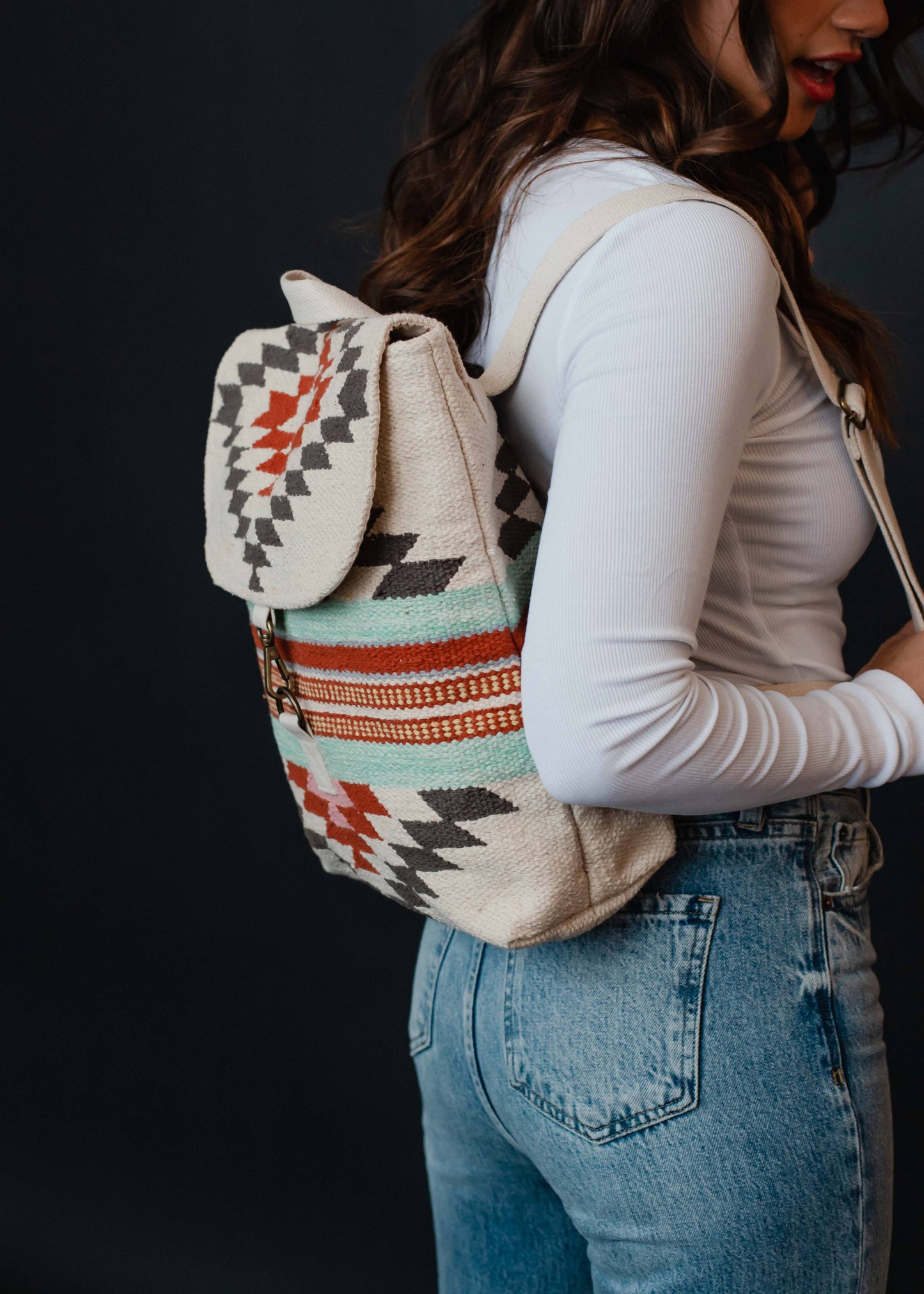 Beige, Brown & Red Aztec Backpack