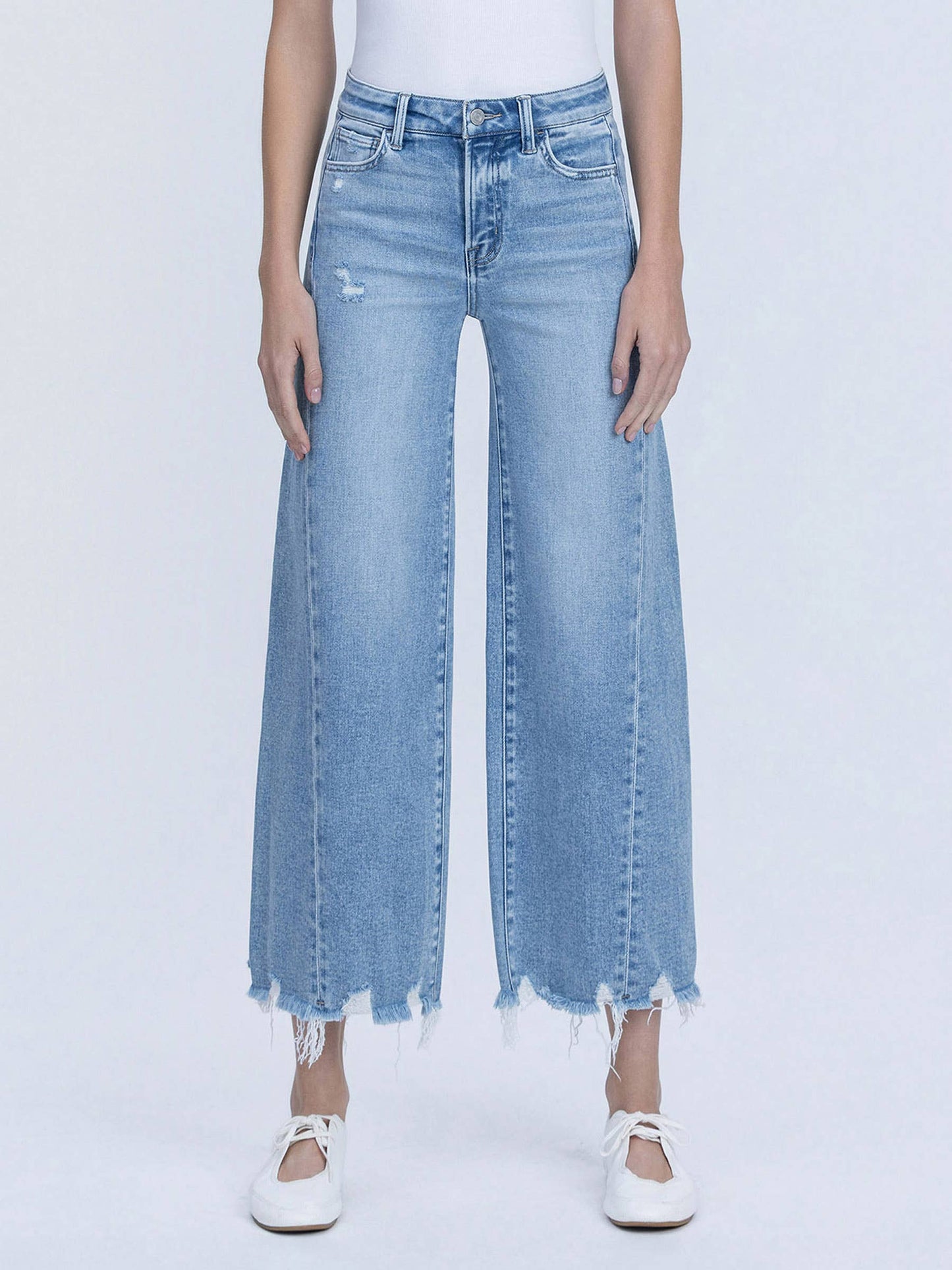 HIGH RISE MEDIUM LIGHT SIDE PANEL CROP WIDE JEANS T7296