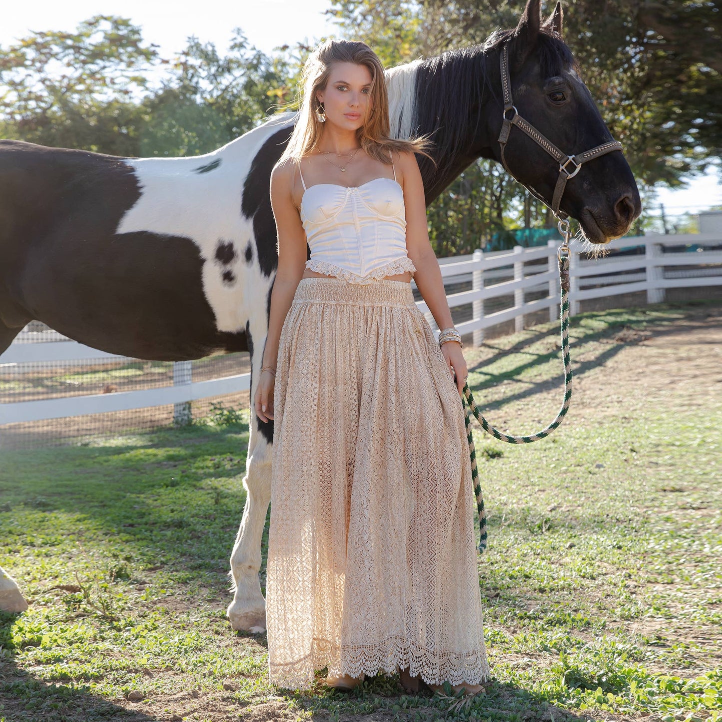 Desert Dream Flow Trousers All Lace Shirred Waist - NEW