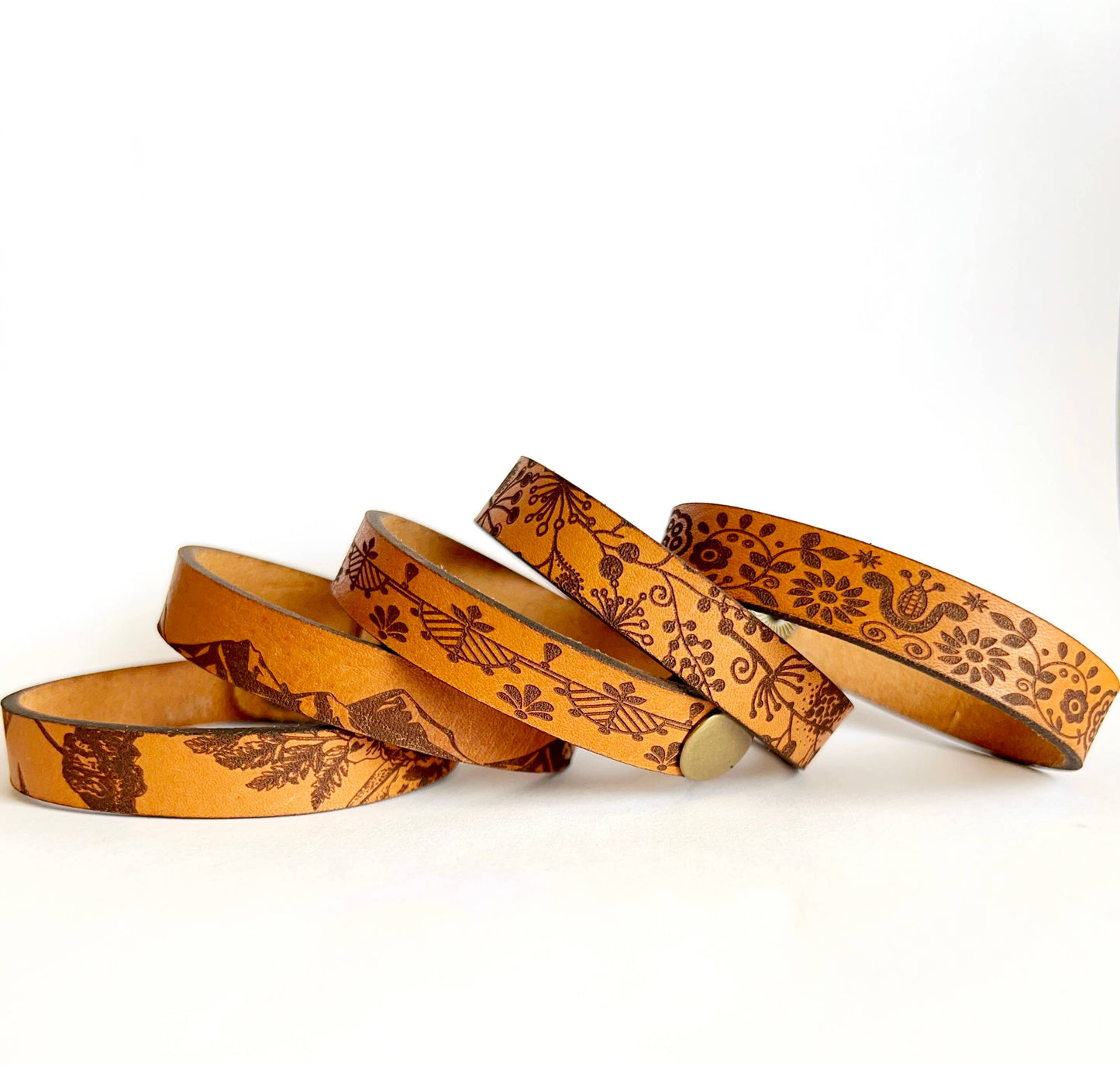 Design Leather Snap Bracelet - Engraved Leather Cuff